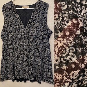 Michael Kors v neck wrap black print sleeveless blouse Sheer mesh plus size XXL